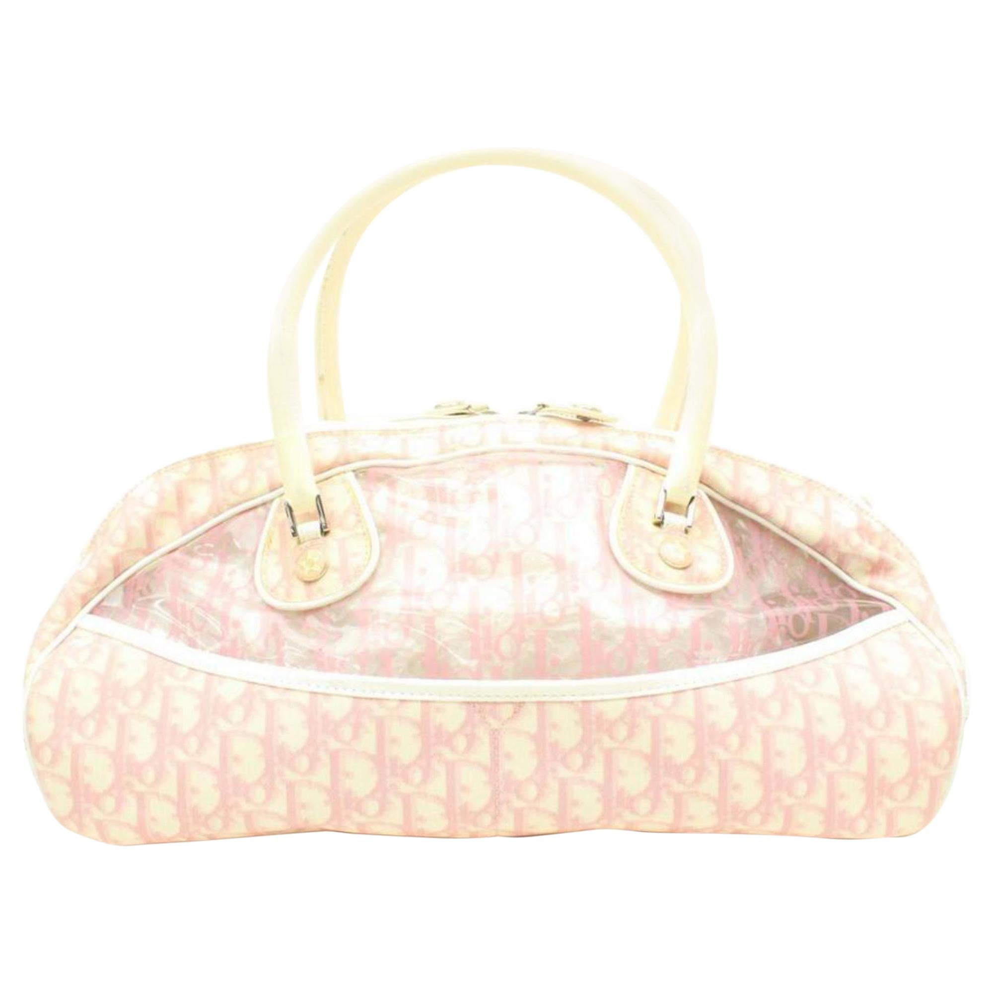 Dior Oblique Signature Trotter Boston 868417 Pink Polyurethane Shoulder Bag For Sale