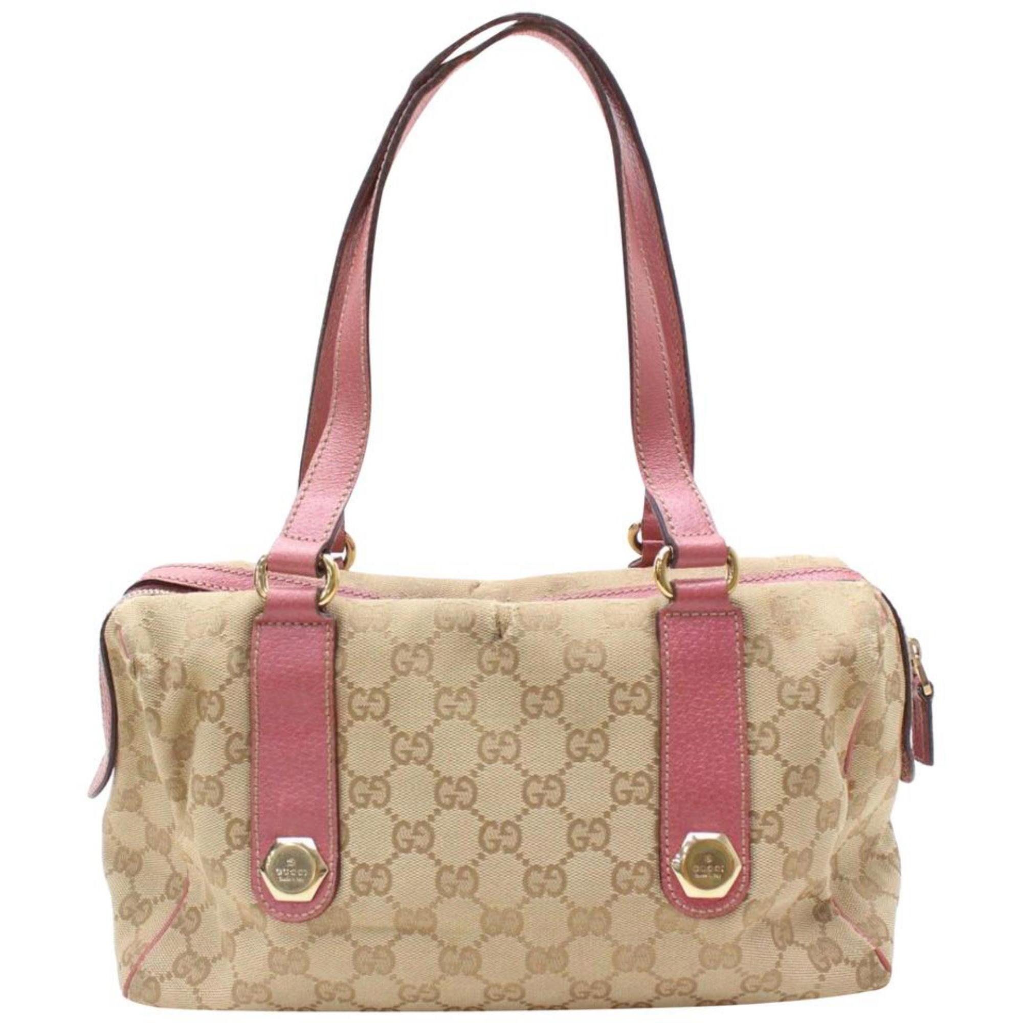 Gucci Boston Monogram Gg Charmy 868189 Pink Canvas Shoulder Bag For Sale