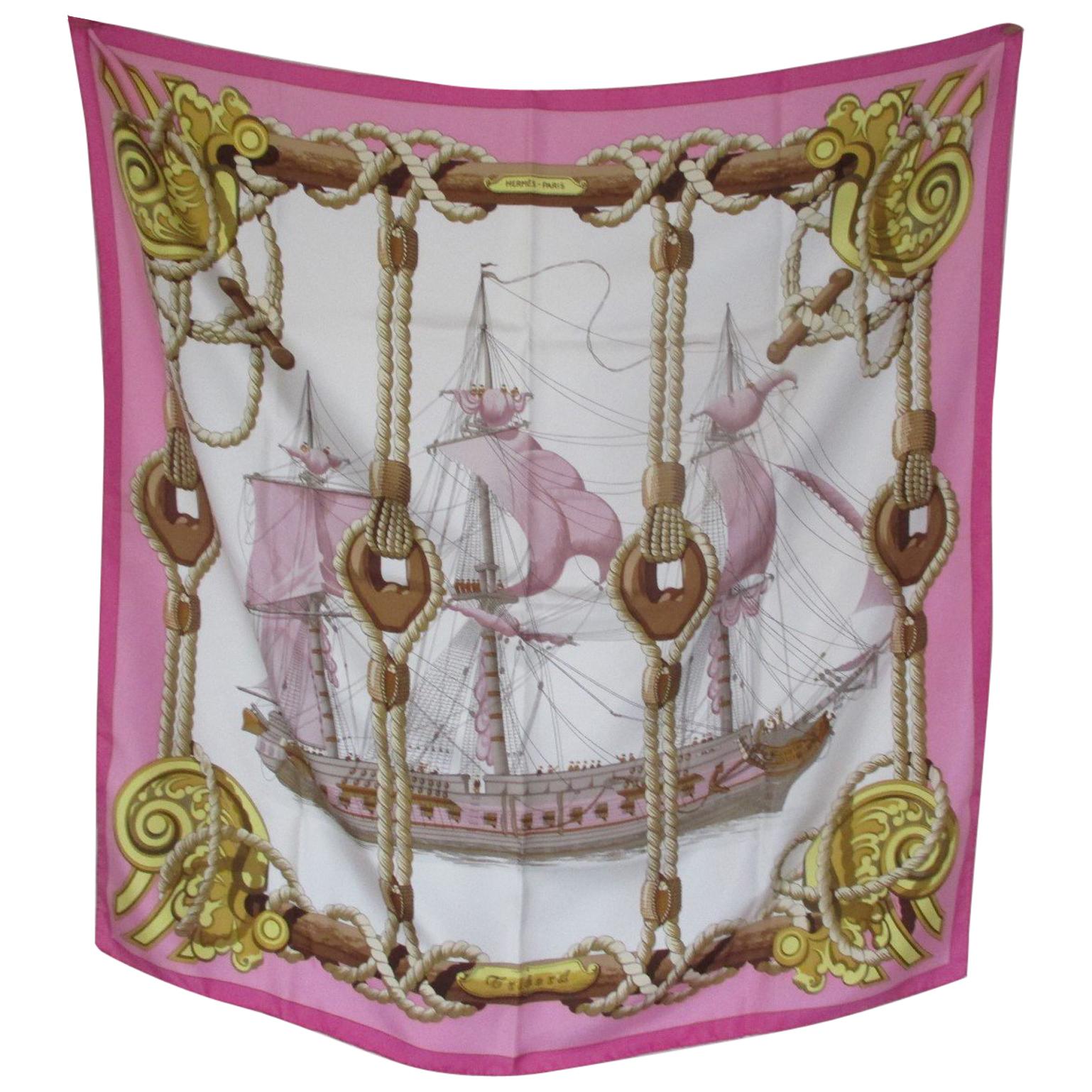 Hermes Paris Tribord pink Silk Scarf 90cm Julia Abadie For Sale