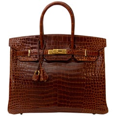 Hermès Birkin 35 Crocodile Porosus Havane GHW