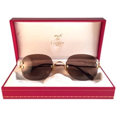 New Cartier Serrano Rimless Gold 55mm Brown Lens France Sunglasses