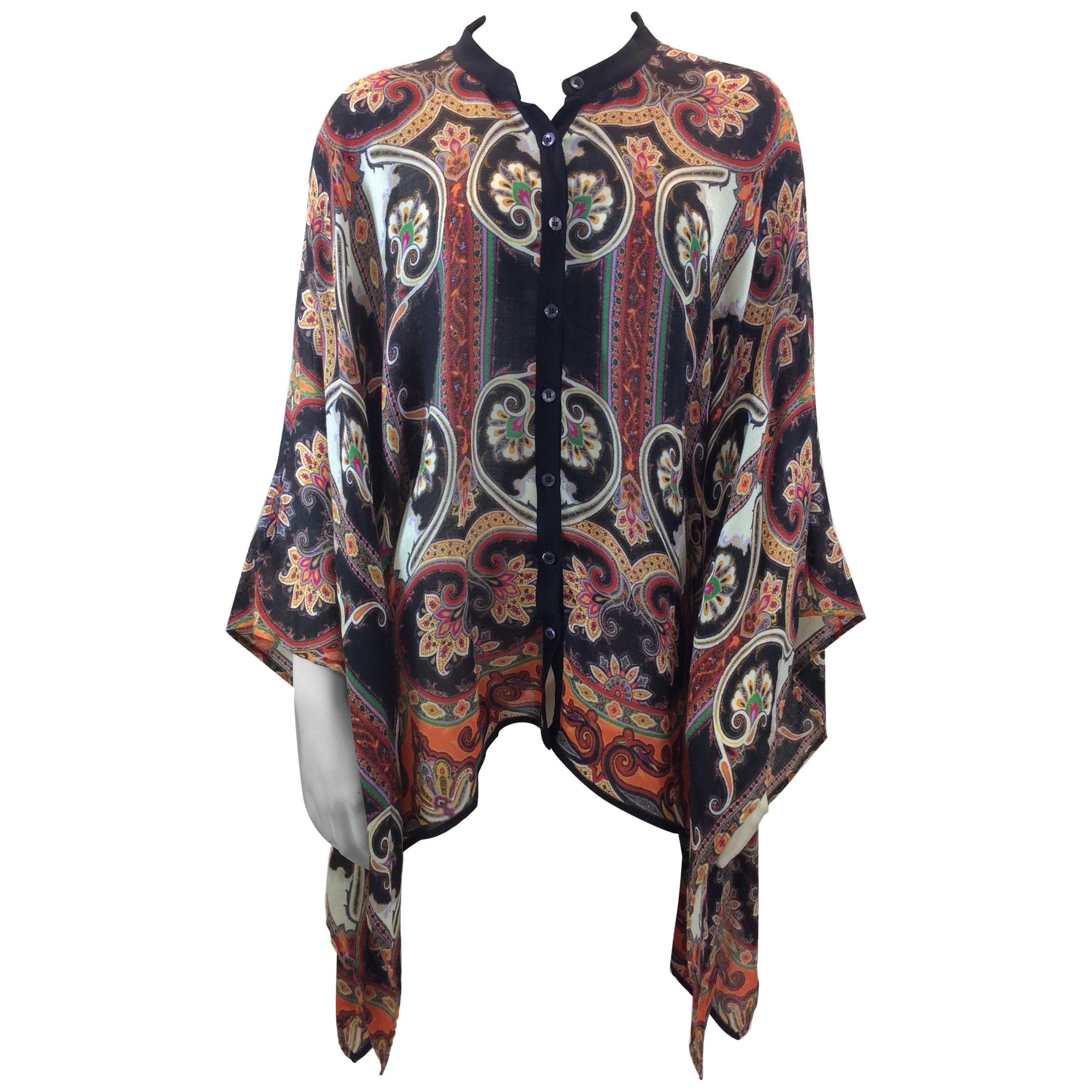 Etro Multi-Color Print Silk Blouse For Sale