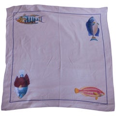 Retro 1980's Perry Ellis Cotton Voile Scarf with Fish 
