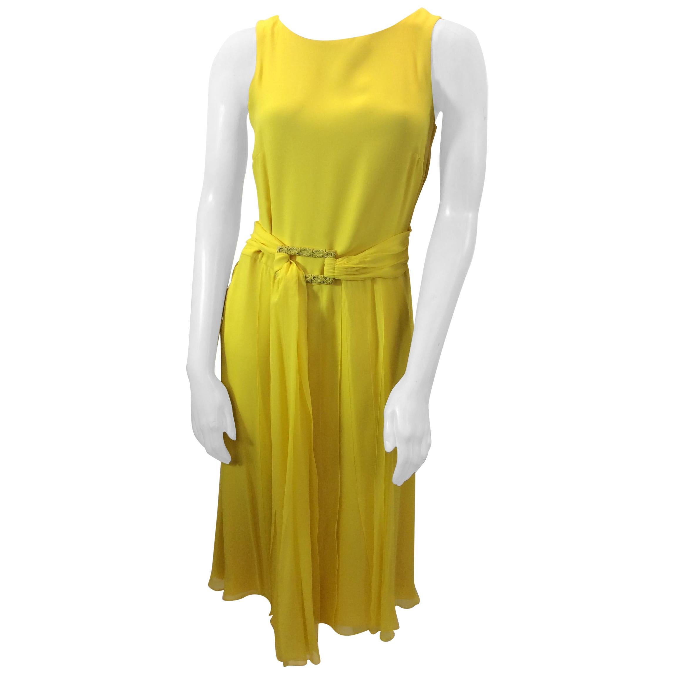 Carolina Herrera Yellow Silk Dress For Sale