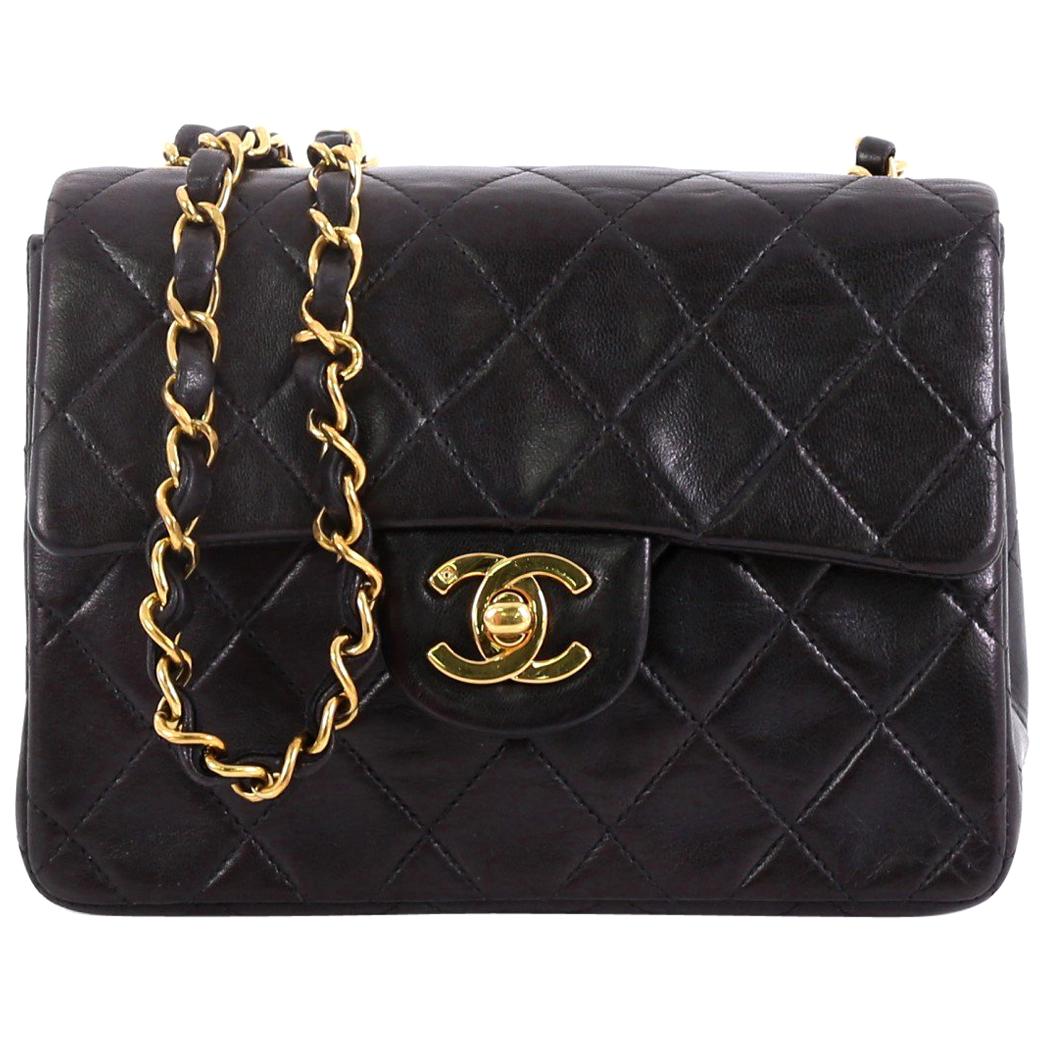 Chanel Vintage Square Classic Single Flap Bag Quilted Lambskin Mini