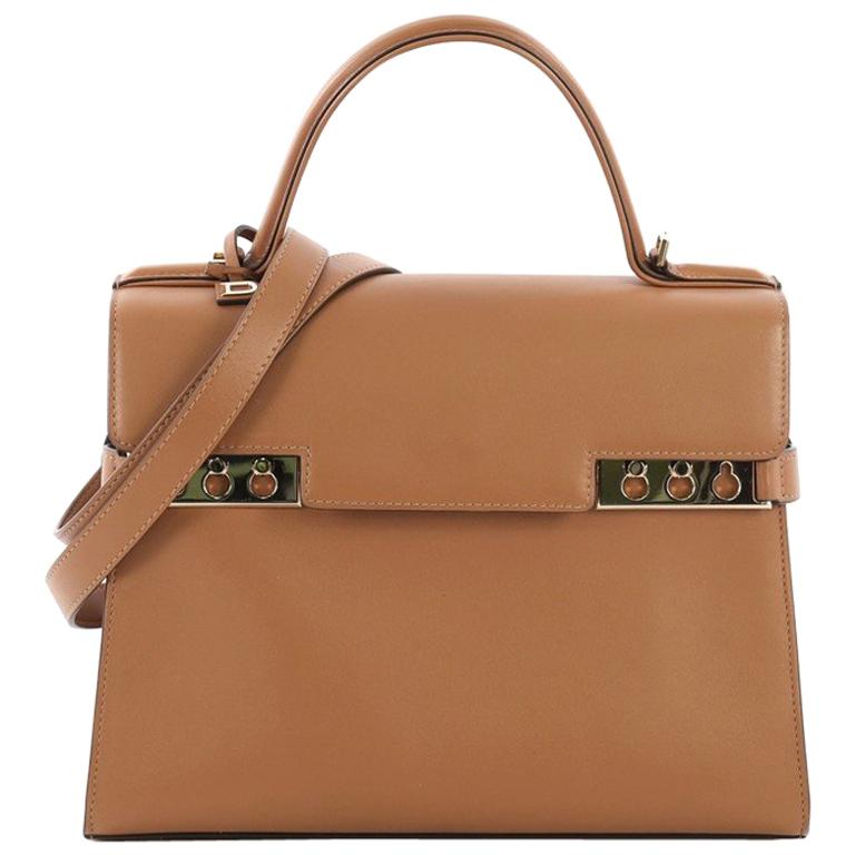 Delvaux Tempete Top Handle Bag Leather MM, crafted from brown leather