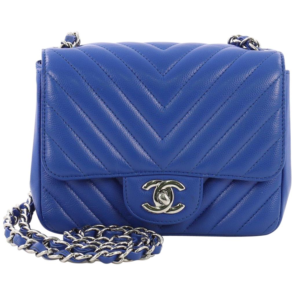 Chanel Square Classic Single Flap Bag Chevron Caviar Mini at 1stDibs