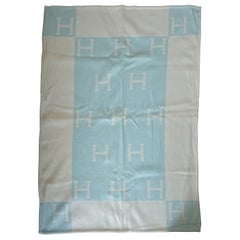 Vintage Blue Avalon Wool & Cashmere Hermès Blanket - 140 x 110 cm (55.1 x 43.3 Inches)