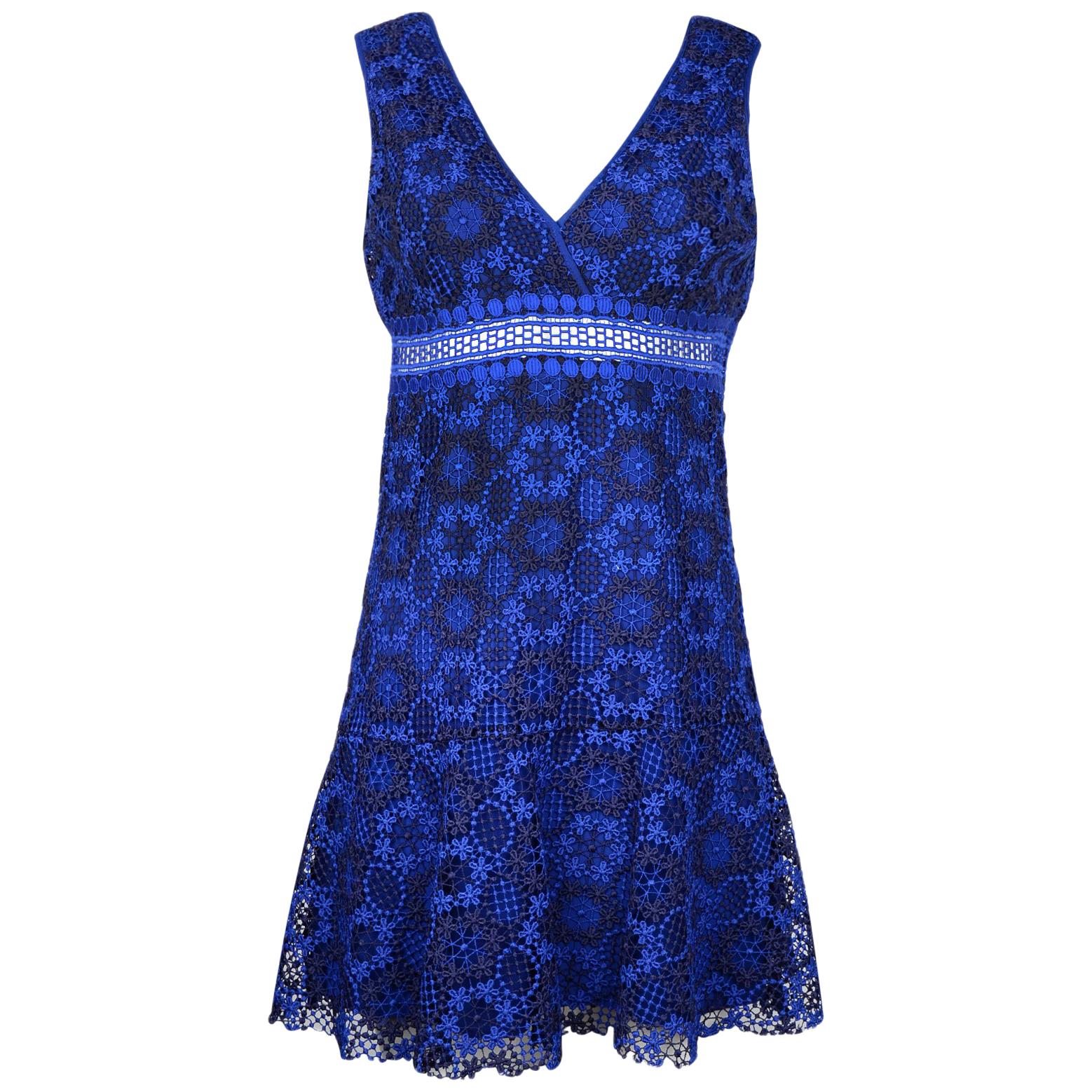 Sandro Blue Embroidery Lace V-Neck Sleeveless Dress Sz 6