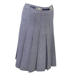 1970s Celine Navy Houndstooth Skirt