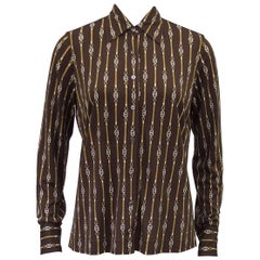 1970s Celine Brown Chain Printed Shirt