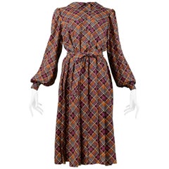 Vintage Yves Saint Laurent Classic Brown Plaid Pleated Dress