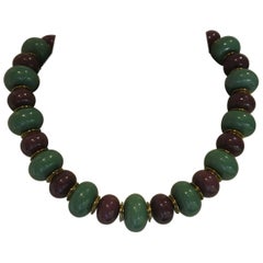 Used YSL Yves Saint Laurent lucite purple green beaded necklace