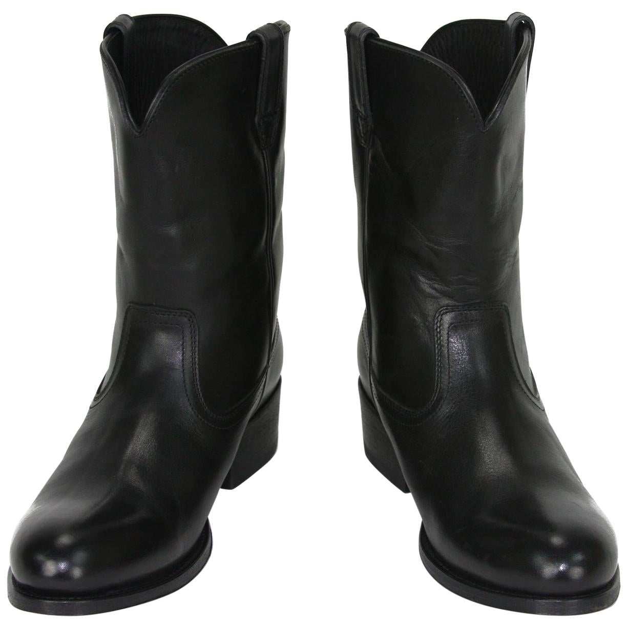 Black Leather Western Cowboy Boots 