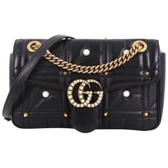 Gucci Pearly GG Marmont Flap Bag Embellished Matelasse Leather Small