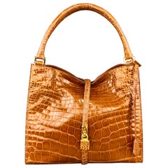 TITTI DELL'ACQUA MILANO Cognac Tan Alligator Leather Tote Handbag