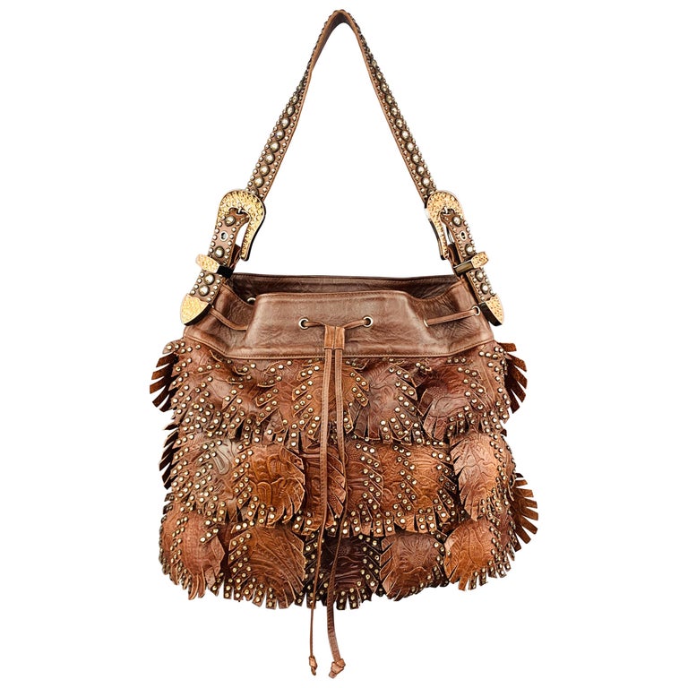 KIPPYS Brown Embossed Leather Rhinestones Western Handbag at 1stDibs