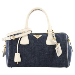 Prada Bauletto Handbag Denim with Saffiano Leather Medium