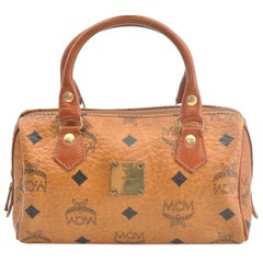 MCM Monogram Visetos Boston 867341 Orange Coated Canvas Satchel