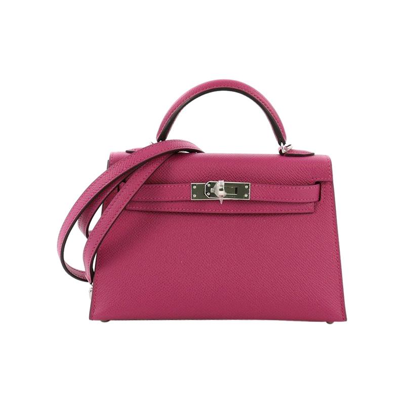 Hermes Kelly Mini II Handbag Rose Pourpre Epsom with Palladium Hardware 20