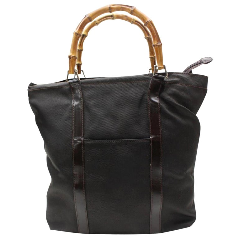 Gucci Bamboo 869135 Brown Nylon Tote For Sale at 1stDibs