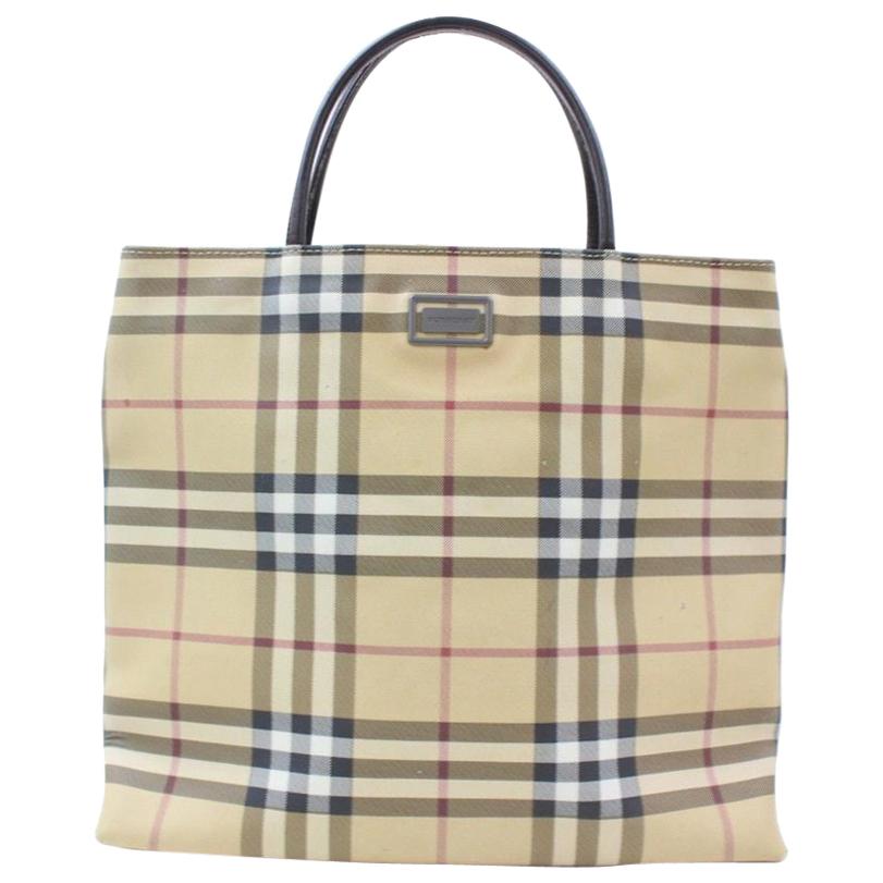 Burberry Nova Check 869055 Beige Coated Canvas Tote For Sale