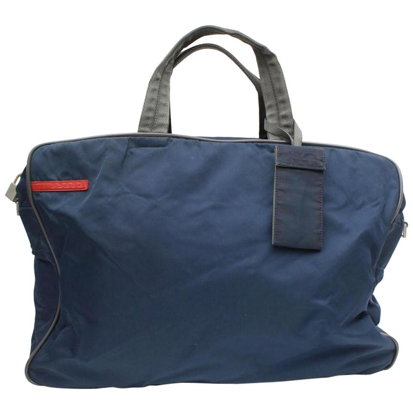 Prada Navy Tessuto Sports Tote 868071 Blue Nylon Weekend/Travel Bag For Sale