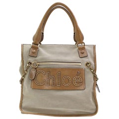 Chloé Jumbo Logo Shopper 867328 Beige Canvas Tote