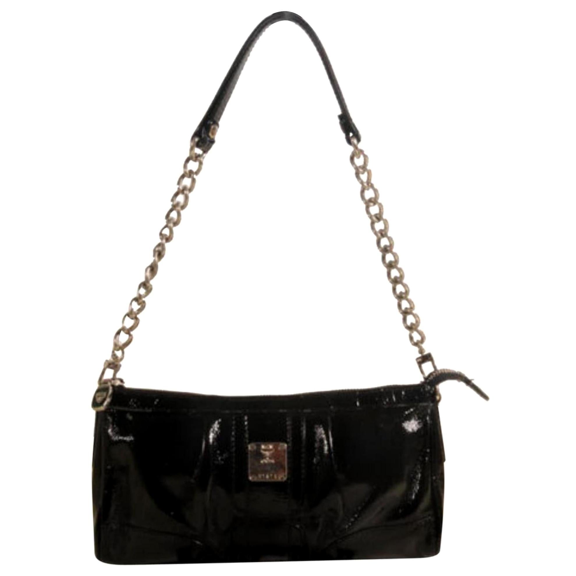 MCM Chain 869163 Black Patent Leather Shoulder Bag For Sale