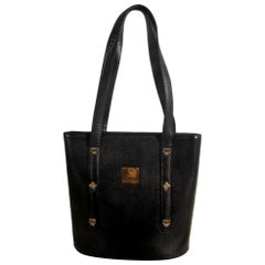 MCM Studded Bucket 868497 Black Coated Canvas Tote