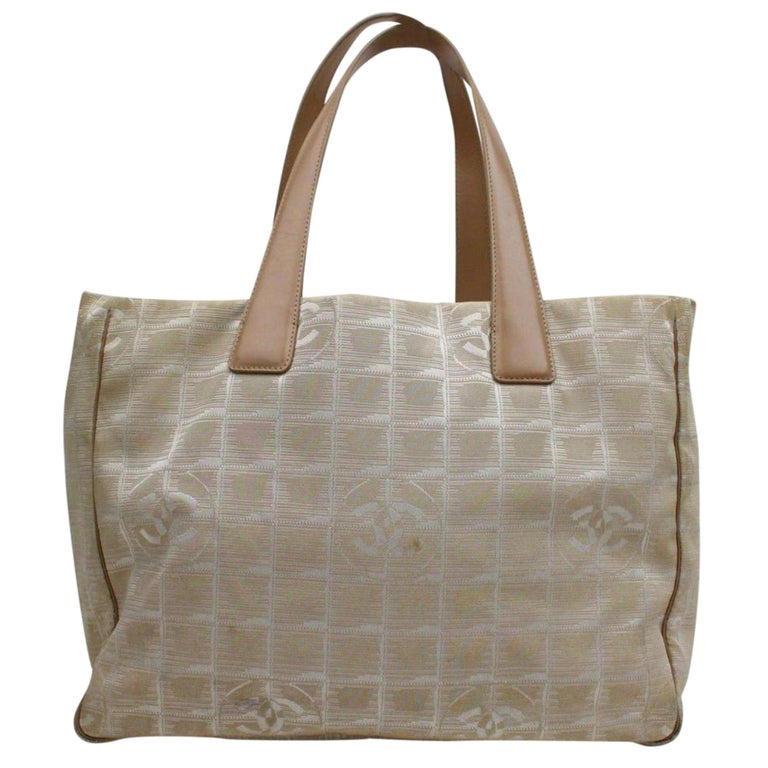Chanel New Line Travel 868062 Beige Canvas Tote For Sale at 1stDibs