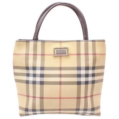 Vintage Burberry London Nova Check Tote 869065 Beige Coated Canvas Satchel