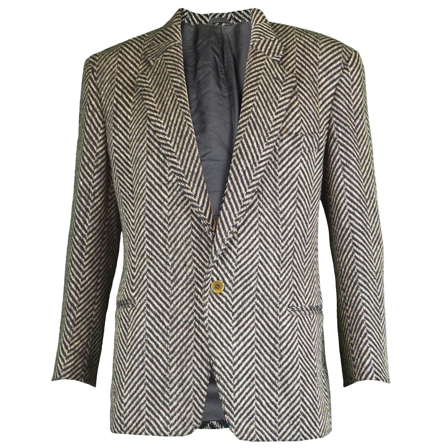 Giorgio Armani Men's Vintage Wool Herringbone Sport Coat Blazer Jacket, c. 1980s