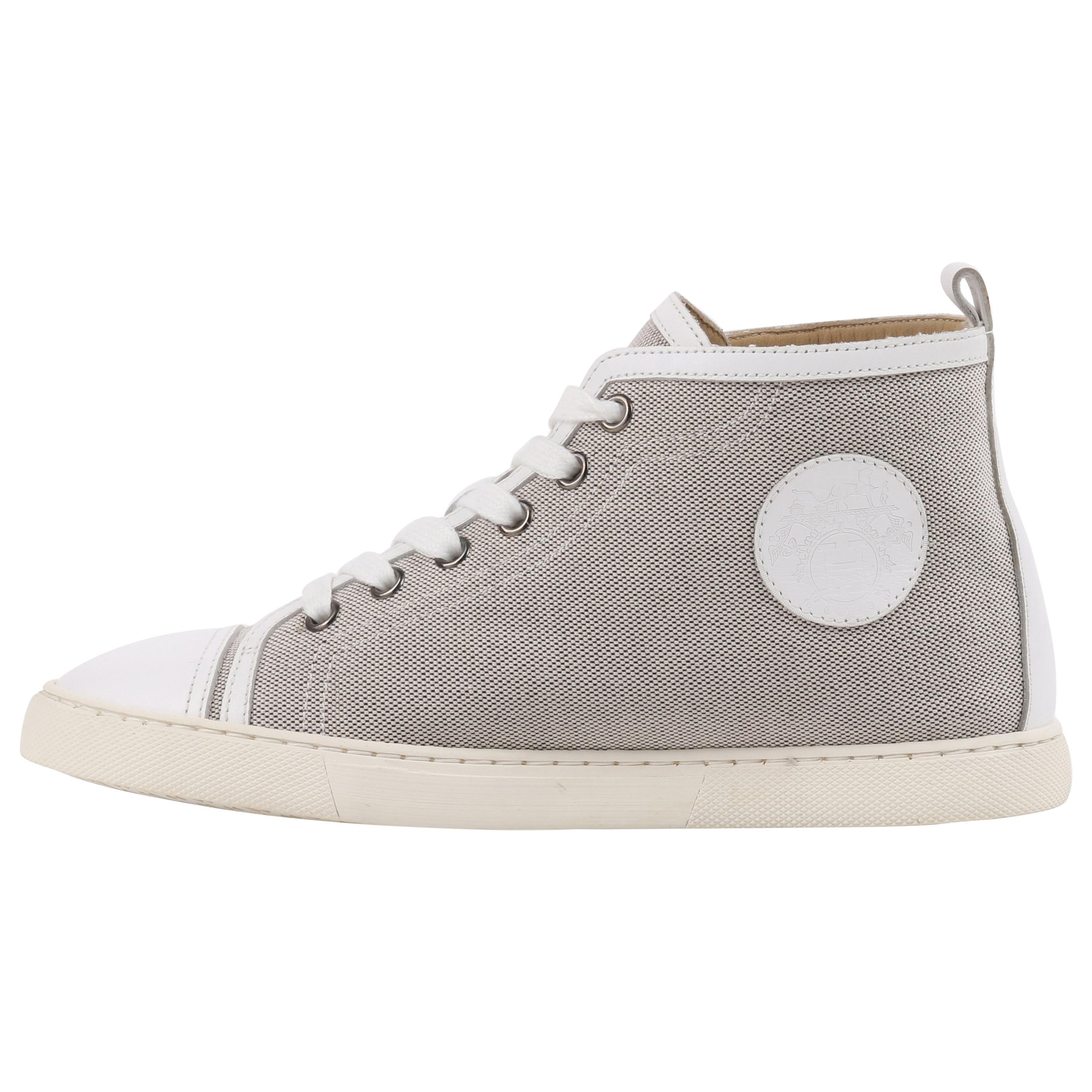 HERMES Canvas Libris" Jimmy Escutcheon Lace Up High Top Sneaker Shoes at 1stDibs | hermes jimmy sneakers, sneakers, hermes high top sneakers
