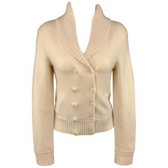 RALPH LAUREN Size M Cream Cashmere Blend DOuble Breasted Shawl Collar Cardigan