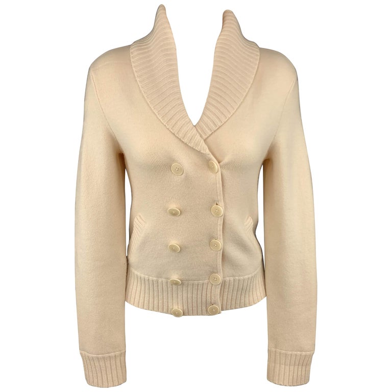 RALPH LAUREN Size M Cream Cashmere Blend DOuble Breasted Shawl Collar ...