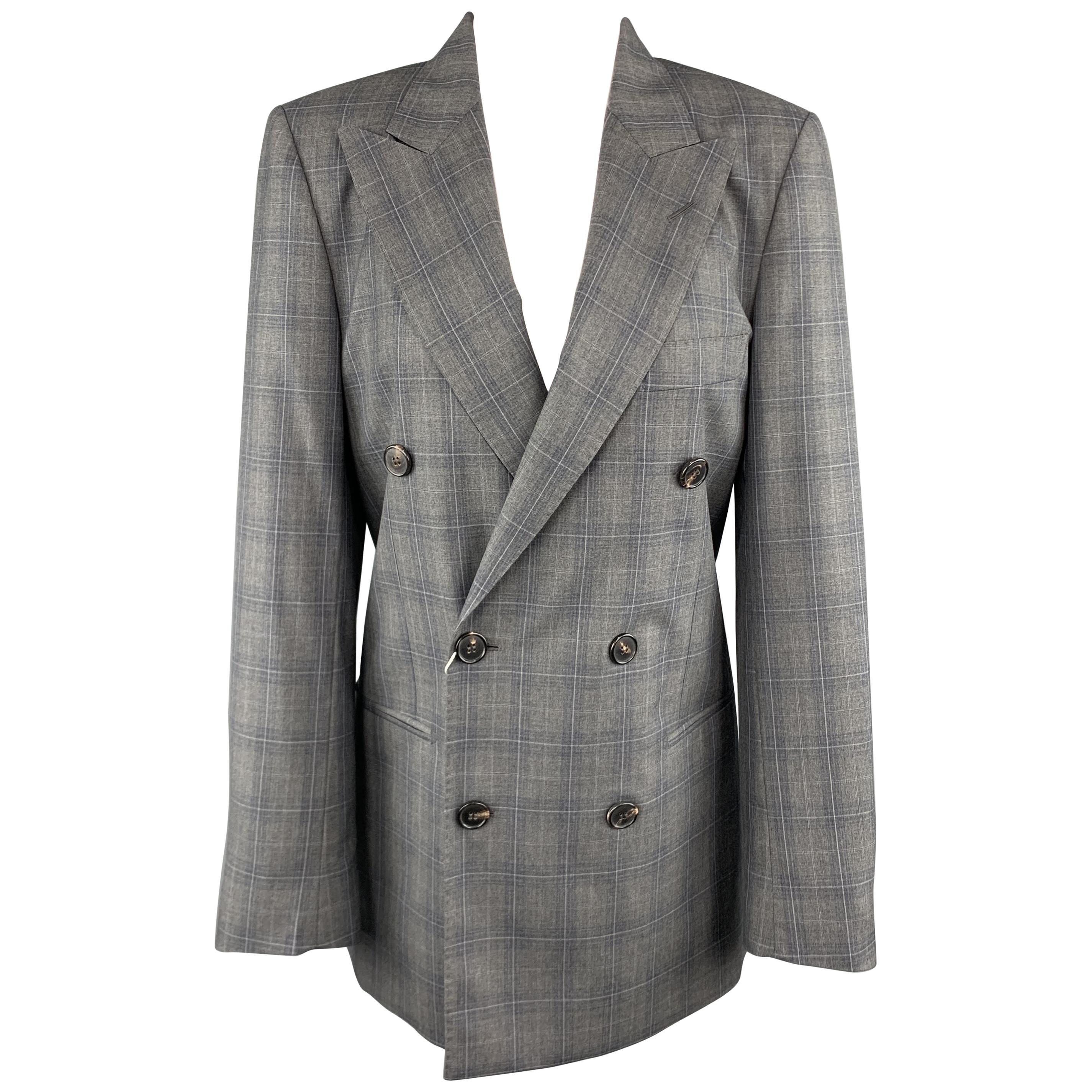 MAISON MARGIELA Size 4 Grey Plaid Wool Double Breasted Stitch Back Sport Coat