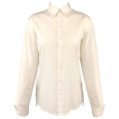 JEAN PAUL GAULTIER Size 8 White Cotton Button Shoulder Sleeve Blouse