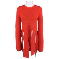 COMME des GARCONS Size S Red Wool Slashed Fringe Hem Pullover Pullover