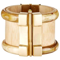 Fouché Cuff Bracelet Bespoke Gold Horn Wood Ruby Emerald Fire Opal