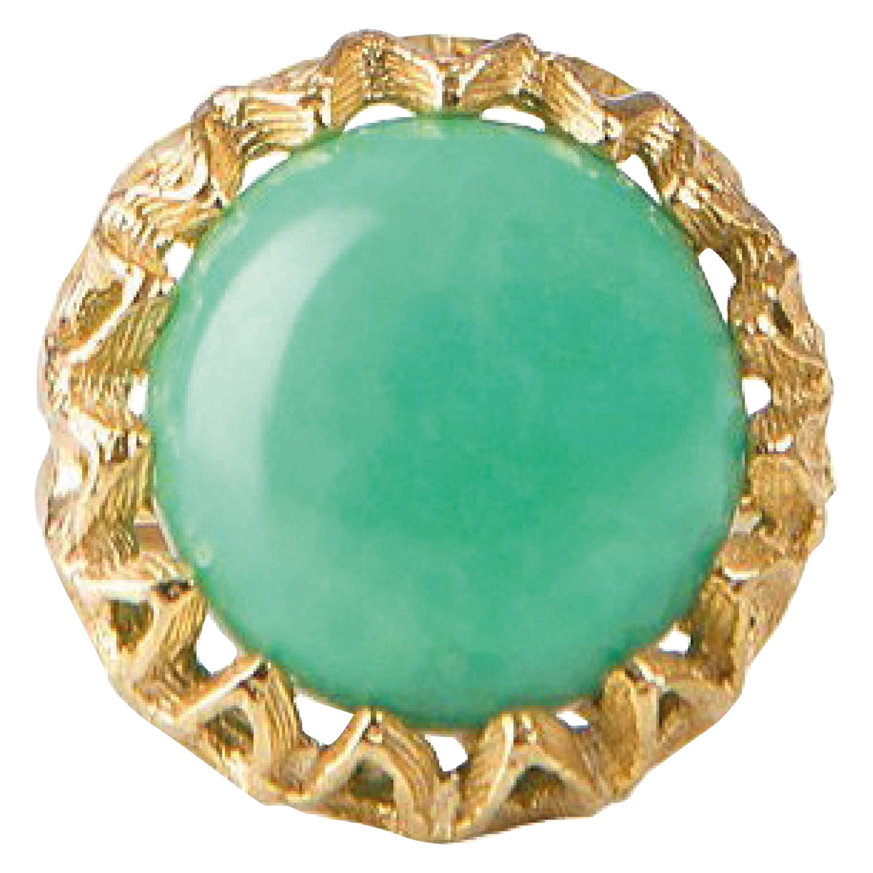 Fouche Solitaire Cocktail Chrysoprase Gold Ring For Sale