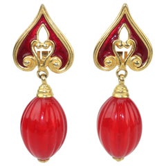 Retro Ben Amun 1980's Red & Gold Dangle Drop Earrings