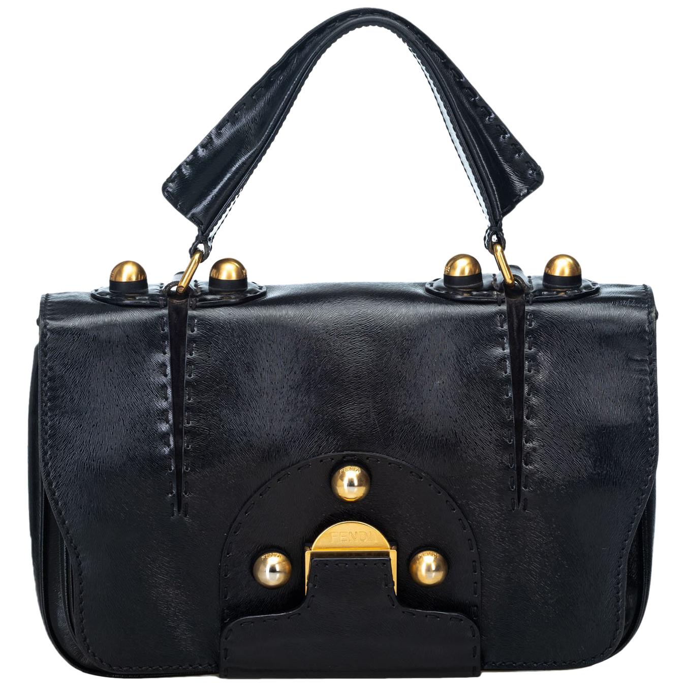 Fendi Black  Leather Satchel Italy w/ This item does not come with inclusions.