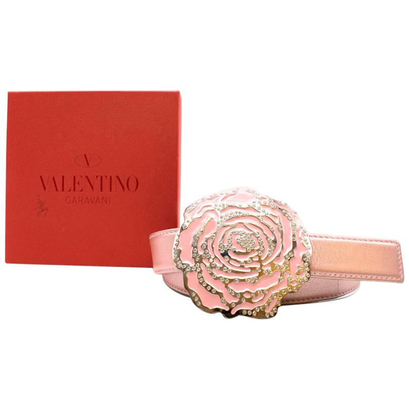 Valentino Metallic Pink Flower Buckle Belt