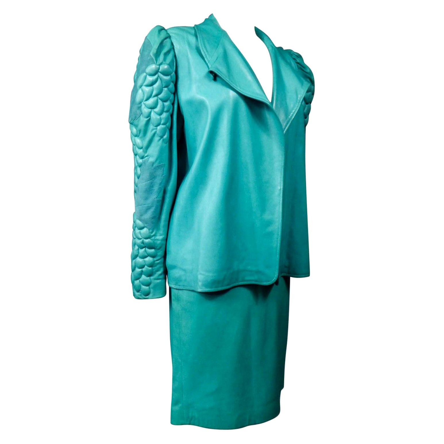 A Jean-Claude Jitrois Skirt and Jacket in Turquoise Leather - Fall 1985/1986 
