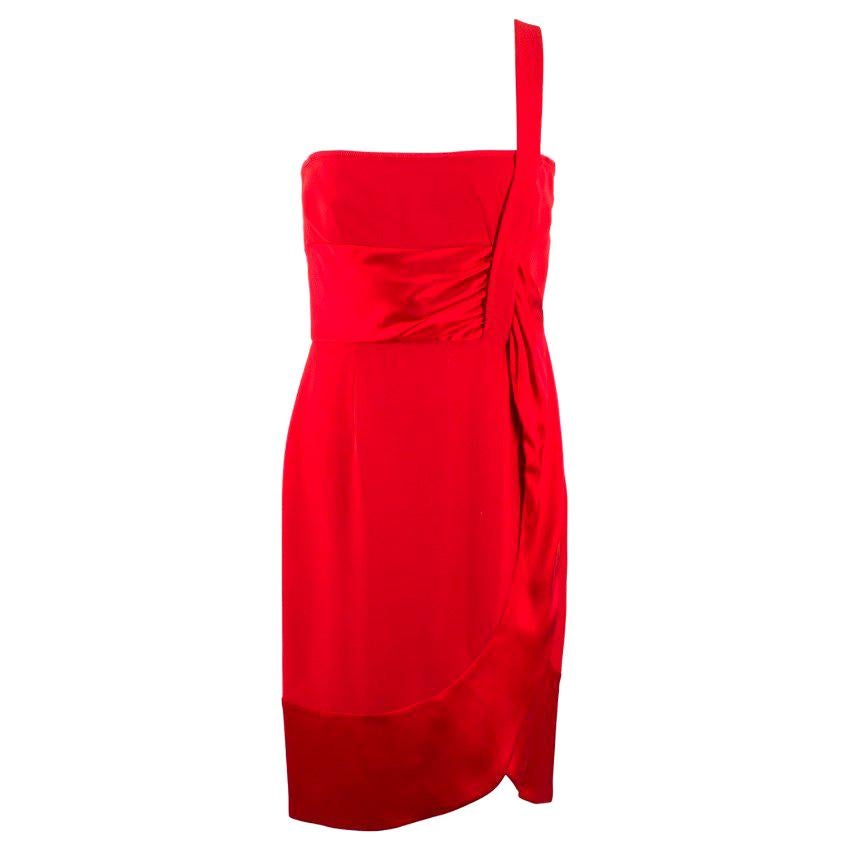 Valentino Red Silk One Shoulder Dress US 6 For Sale