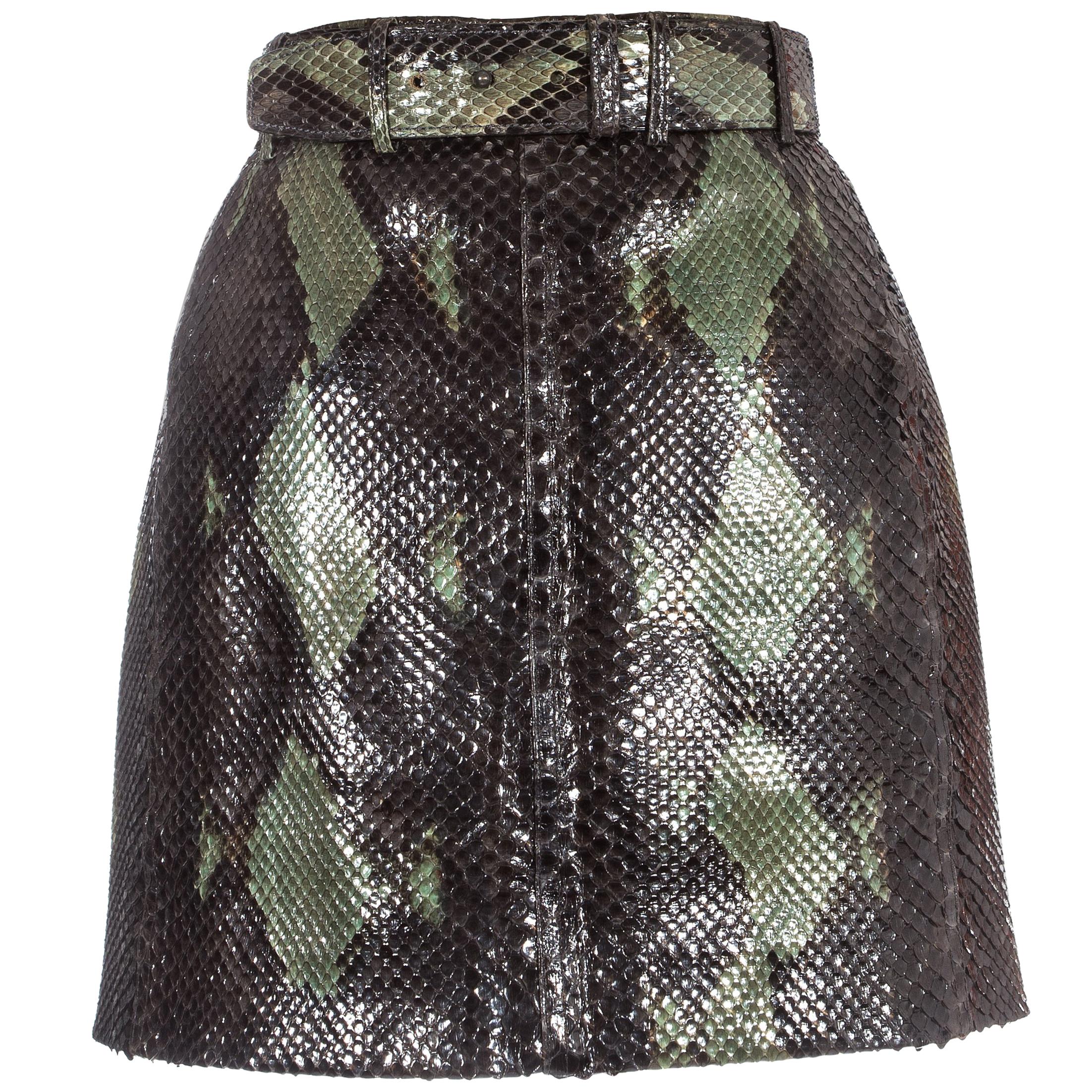 Azzedine Alaia green snakeskin lace-up mini skirt with matching belt, ss 1991