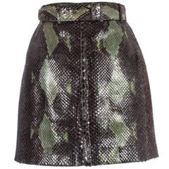 Azzedine Alaia green snakeskin lace-up mini skirt with matching belt, ss 1991