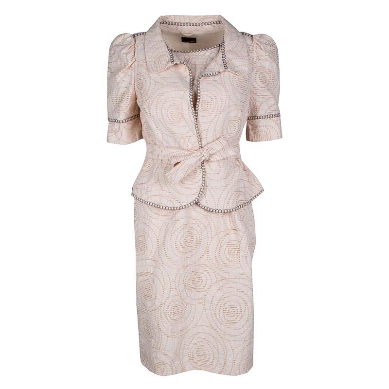 Fendi Blush Pink Perforated Patterned Dress and Shrug Set M