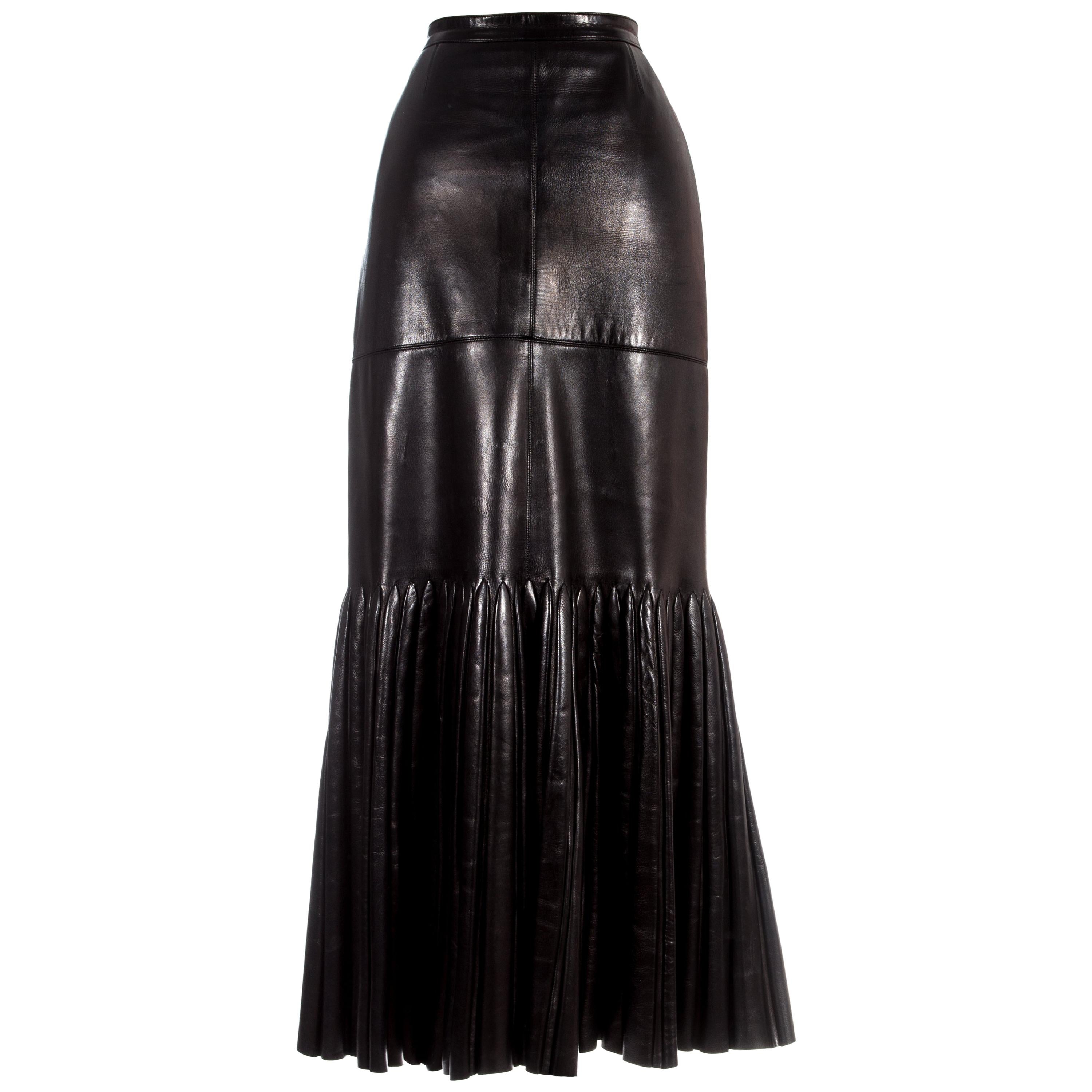 Azzedine Alaia black leather skirt with pleated mermaid hem, c. 1999